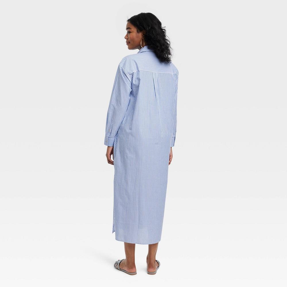 Womens Long Sleeve Cinch Waist Maxi Shirtdress - Universal Thread Blue Striped M Product Image