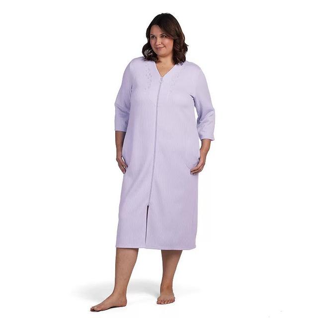 Plus Size Miss Elaine Essentials Quilt-In-Knit Long Zip Robe, Womens Product Image