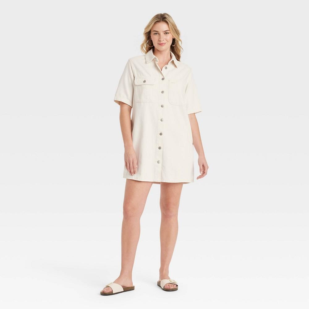 Womens Short Sleeve Mini Shirtdress - Universal Thread Off-White M Product Image