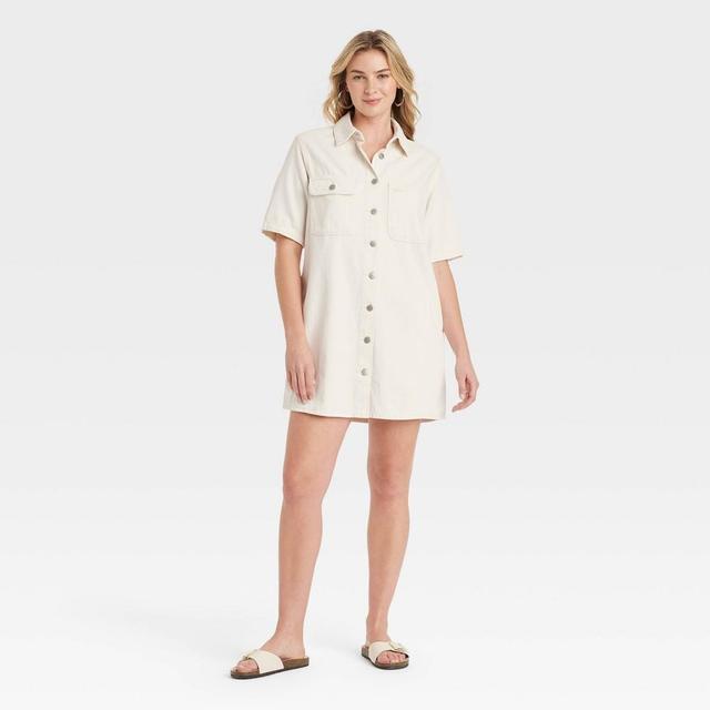 Womens Short Sleeve Mini Shirtdress - Universal Thread Off-White XL Product Image