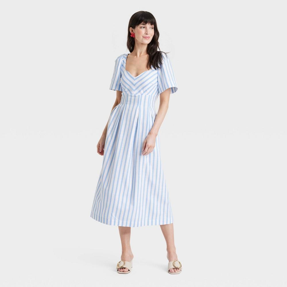 Women's Short Sleeve Midi Dress - A New Day™ Blue/White Striped 12 Product Image