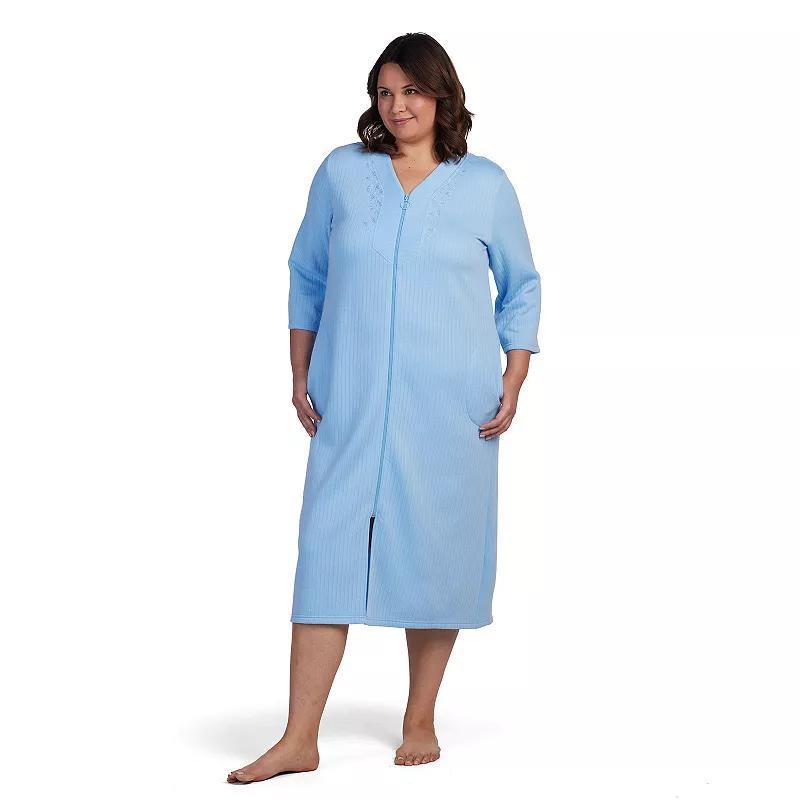 Plus Size Miss Elaine Essentials Quilt-In-Knit Long Zip Robe, Womens Product Image