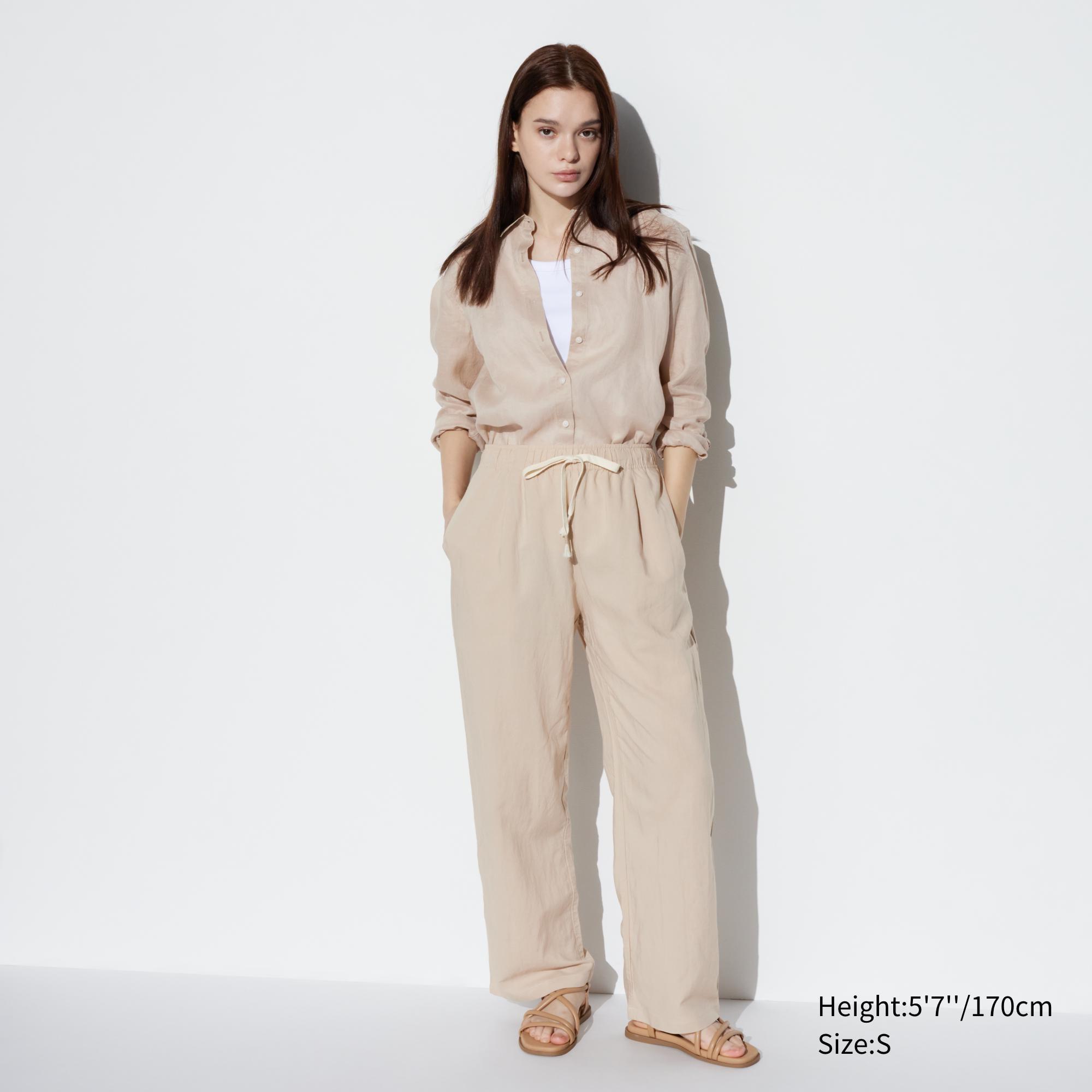 Womens Linen Blend Easy Pants Beige XL UNIQLO US product image