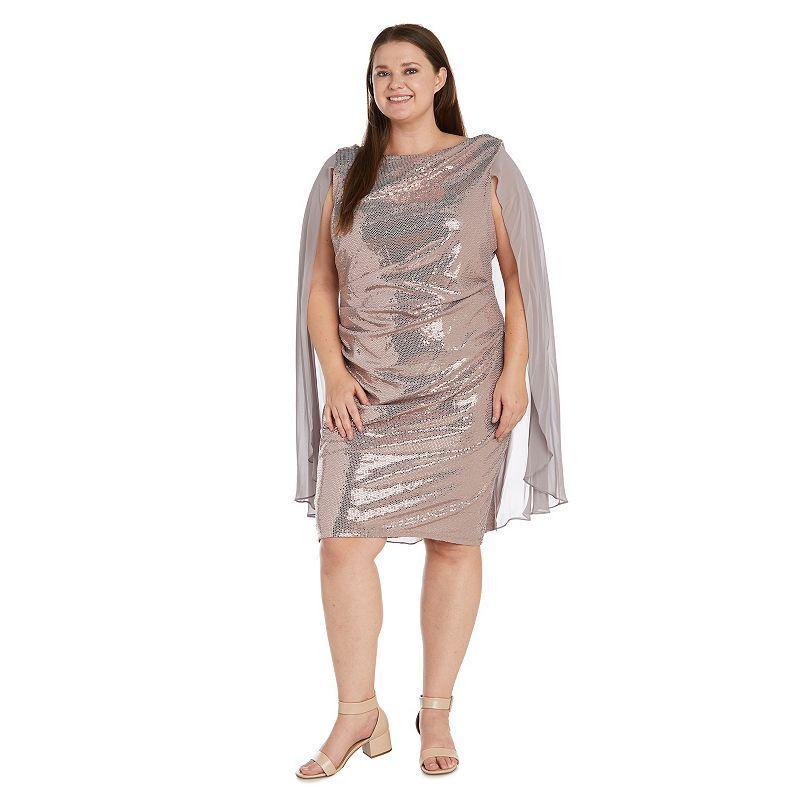 Plus Size R&M Richards Shimmery Pleated Midi Caplet Dress, Womens Brown Product Image