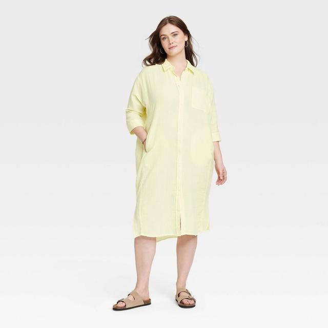 Womens 3/4 Sleeve Midi Shirtdress - Universal Thread Yellow 4X Product Image