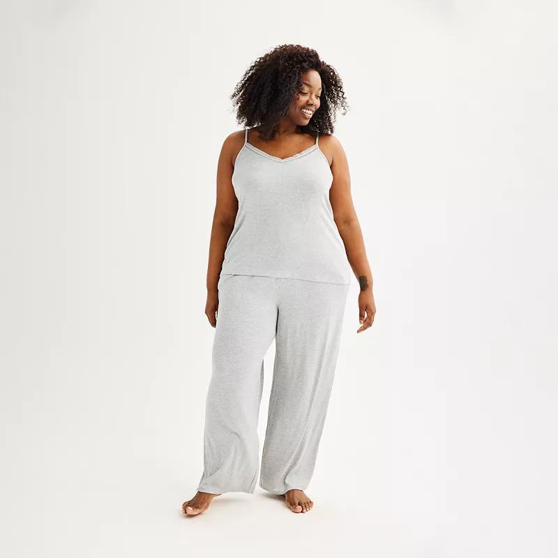 Plus Size Sonoma Goods For Life Lace Trimmed Camisole & Pajama Pants Set, Womens Medium Cumulus Grey Product Image