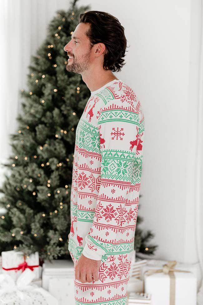 Sleigh All Day Men Red and Green Fair Isle Pajama Top FINAL SALE Product Image