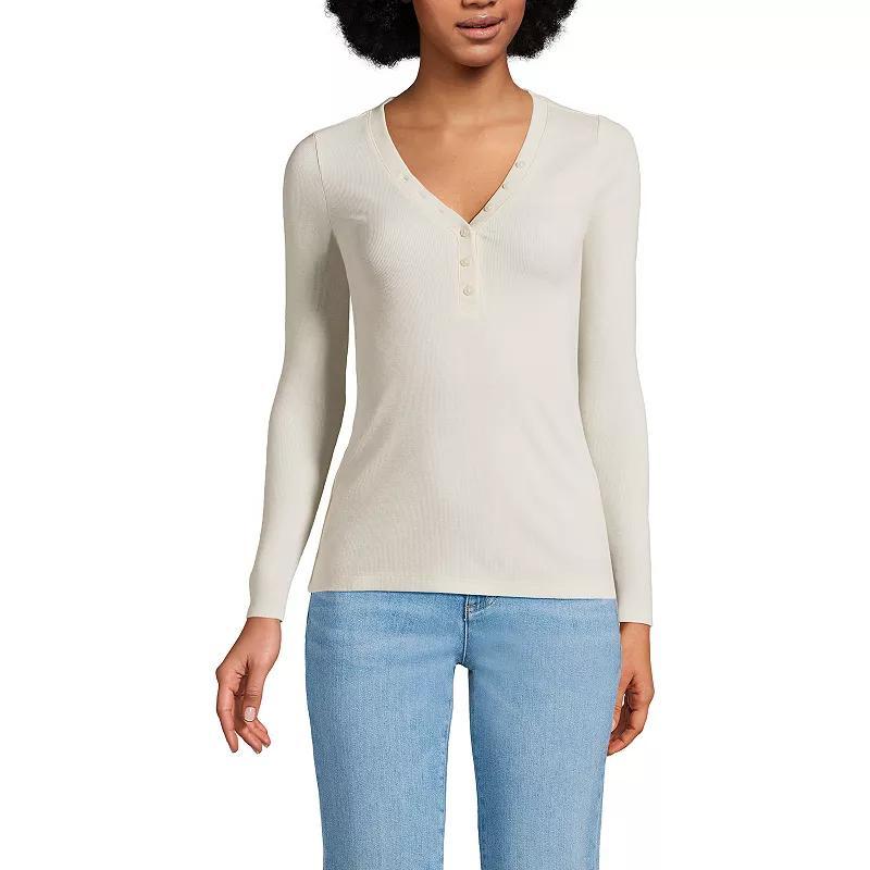 Lands End Womens Drapey Rib Skimming Long Sleeve Henley T-Shirt Product Image