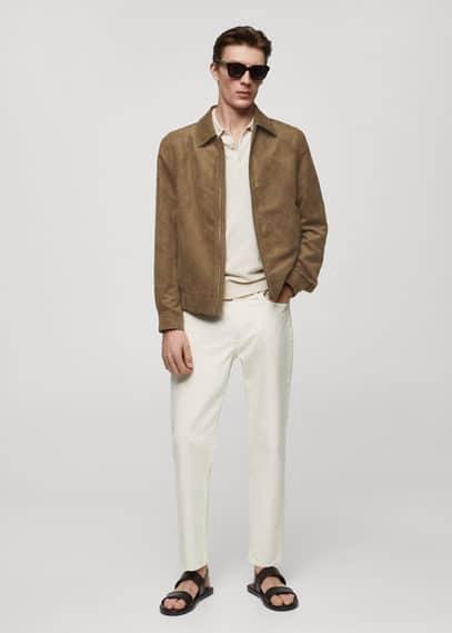 MANGO MAN - Suede-effect jacket with zipper medium brownMen Product Image