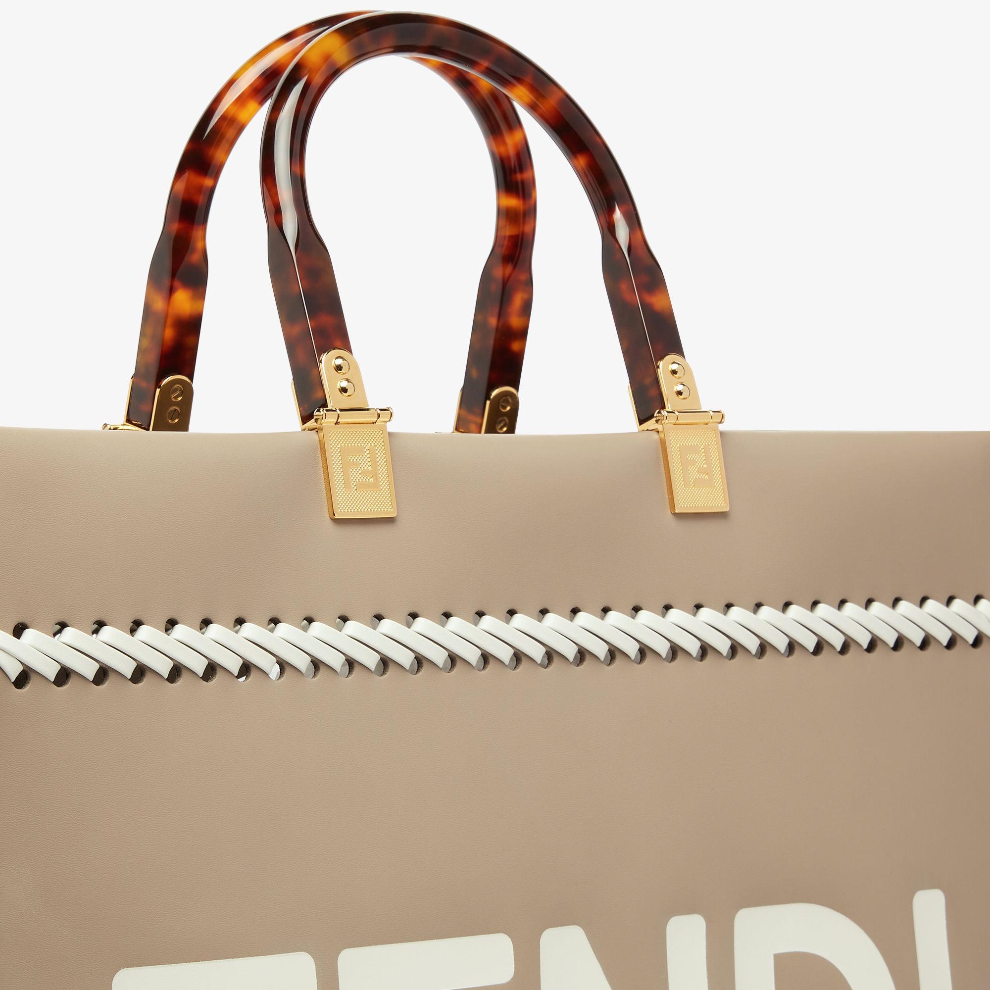 Fendi Sunshine MediumDove gray leather shopper bag with contrasting threading Product Image