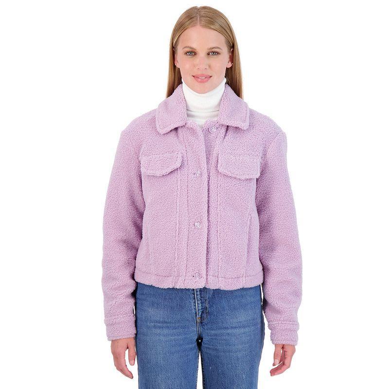 Juniors Sebby Teddy Sherpa Crop Jacket, Womens Brt Purple Product Image