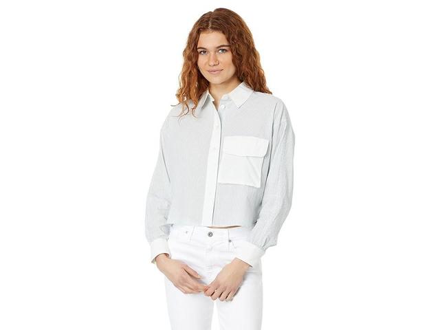 Madewell Flap-Pocket Crop Button-Up Shirt in Poplin (Lagoon) Women's Clothing Product Image