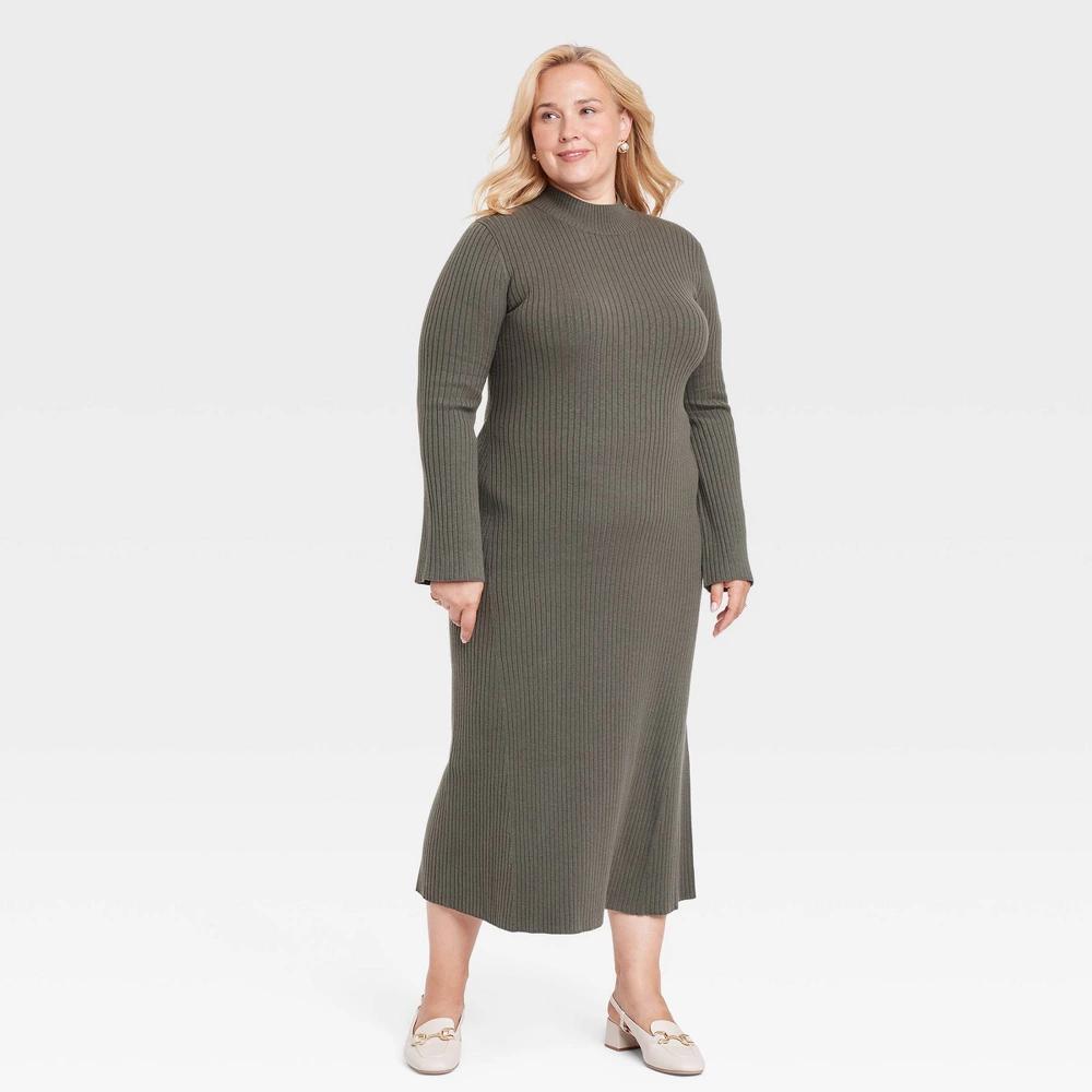 Womens Long Sleeve Maxi Sweater Dress - A New Day Olive 3X Product Image