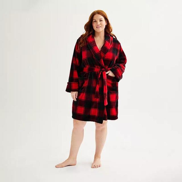 Plus Size Sonoma Goods For Life Faux Fur Short Sleep Robe, Womens Calm Moon Black Product Image