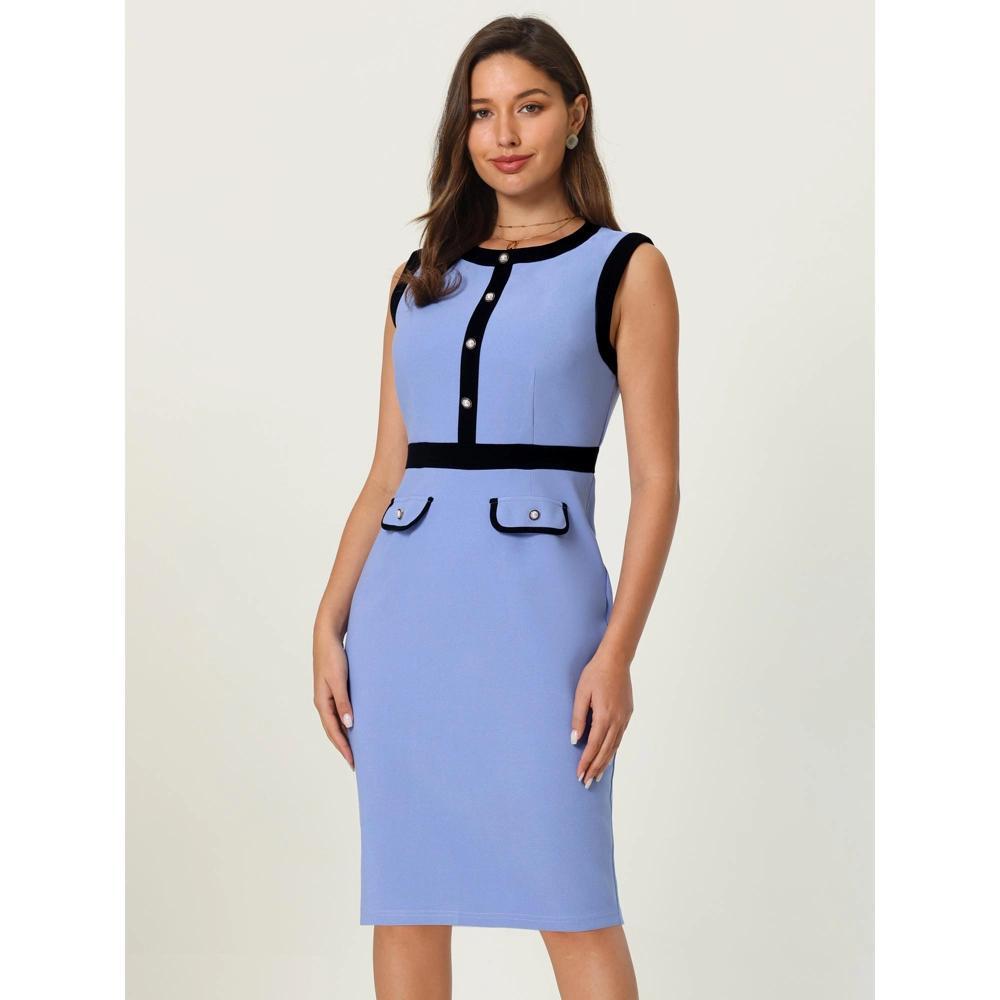 Hobemty Women's Office Sleeveless Contrast Color Sheath Dresses Black Blue Large Product Image