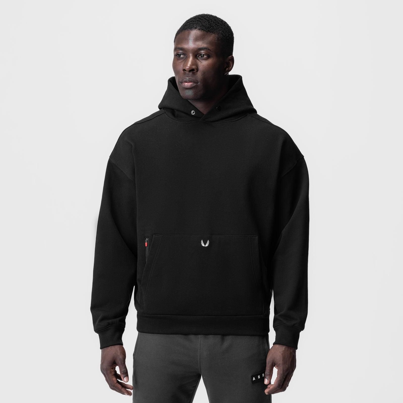 0874. Tech-Terry™ Zip Pocket Hoodie  -  Black/White "OTWR" Product Image