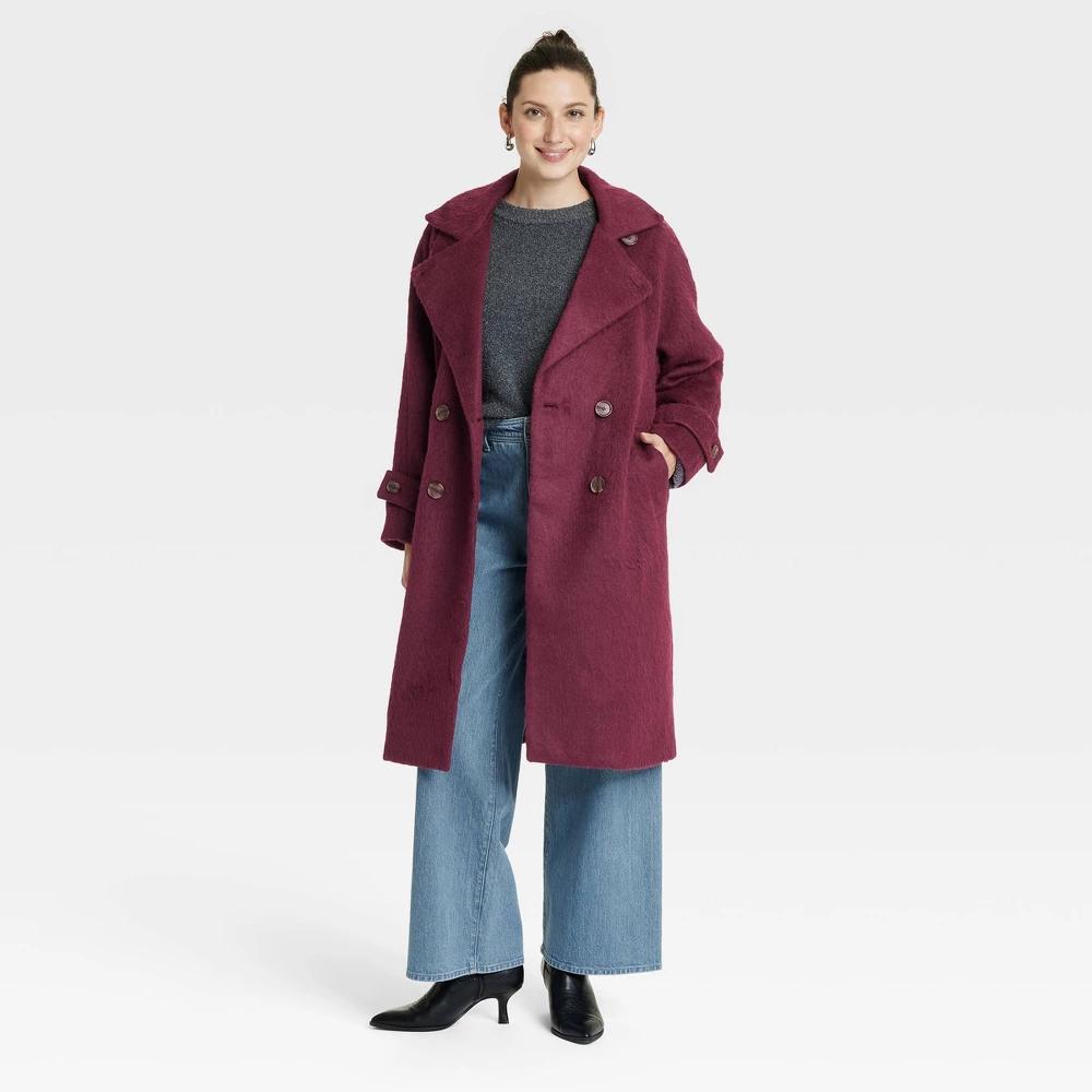 Womens Double Breasted Cocoon Overcoat - Universal Thread Maroon L Product Image