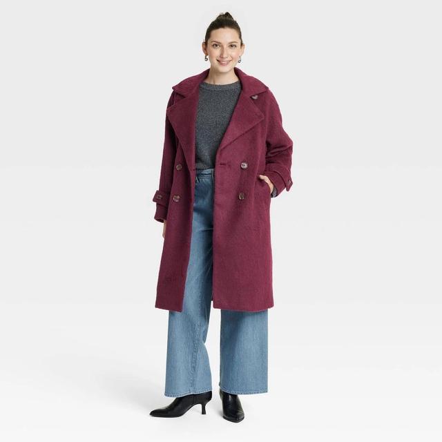 Womens Double Breasted Cocoon Overcoat - Universal Thread Maroon L Product Image