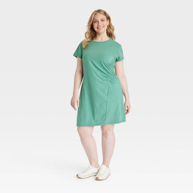 Womens Short Sleeve Ruched Knit Mini T-Shirt Dress - Universal Thread Green XXL Product Image