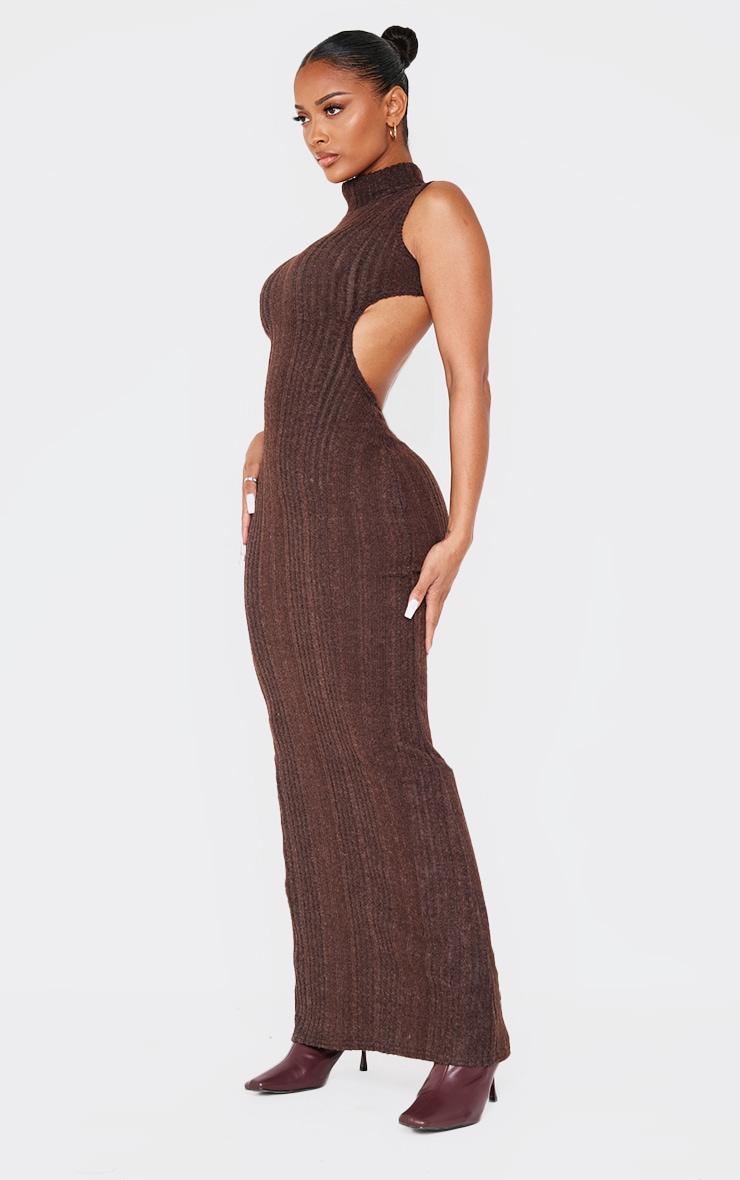 Shape Chocolate Brushed Rib High Neck Open Back Maxi Dress Product Image