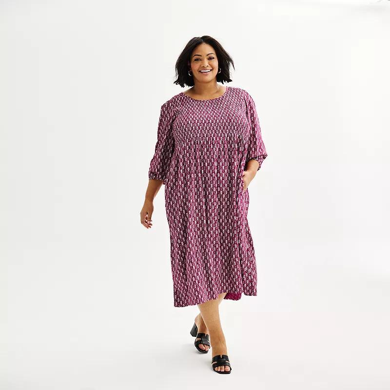 Plus Size Croft & Barrow 3/4 Sleeve Smocked Dress, Womens Product Image