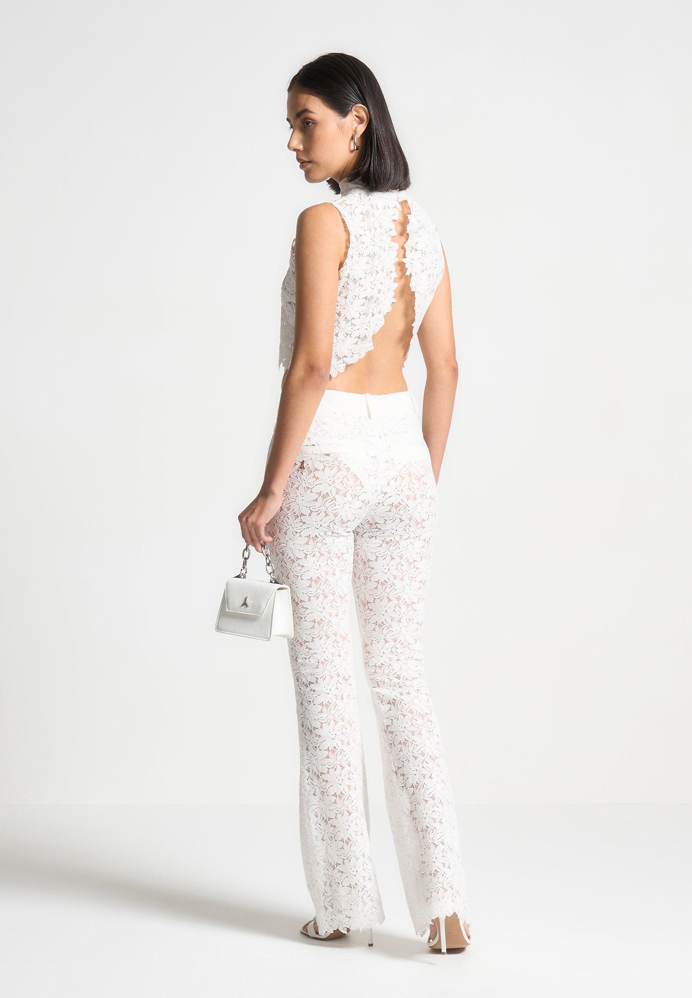 Lace Open Back Top - White Female Product Image