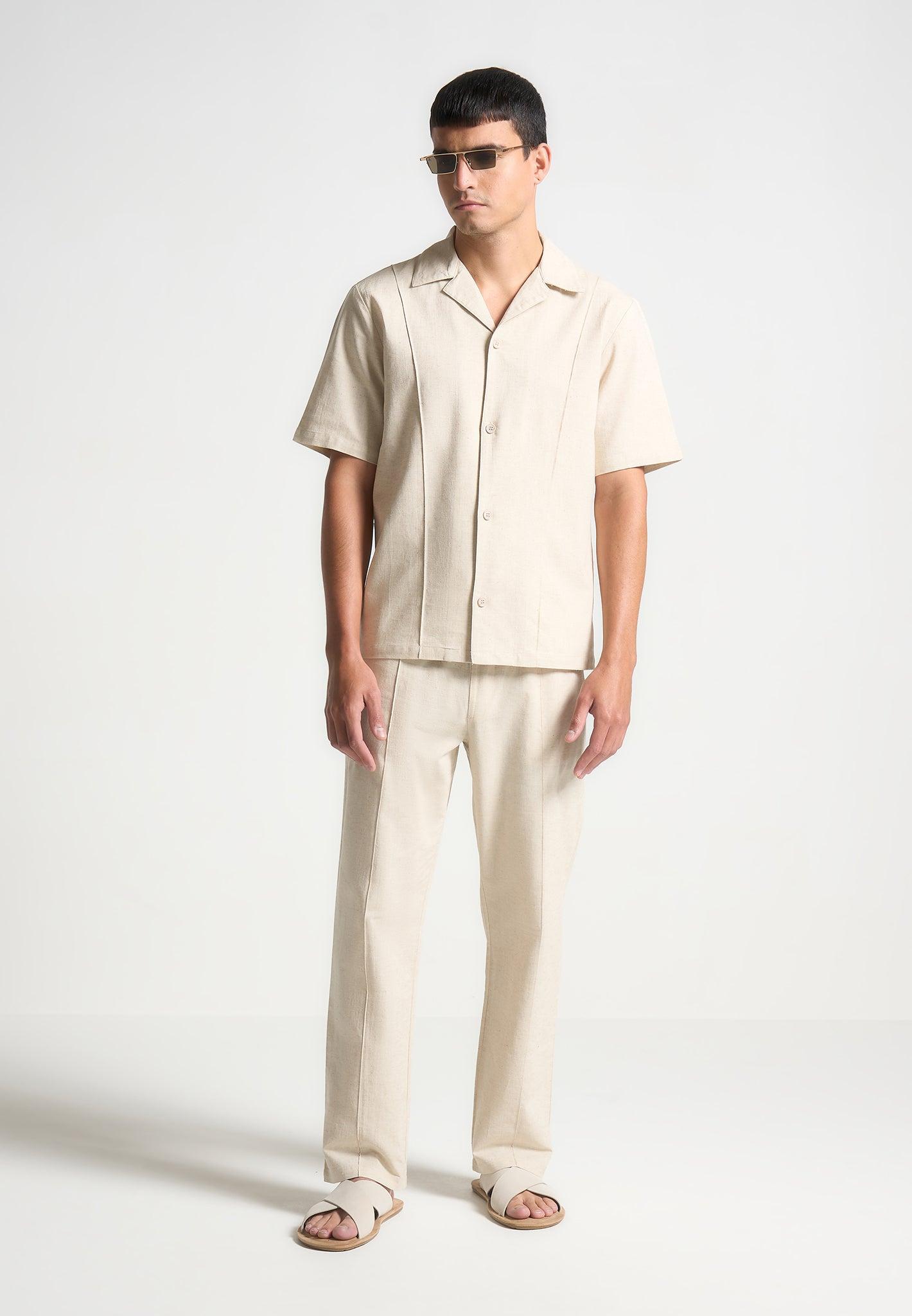 Linen Pintuck Revere Shirt - Natural Male Product Image