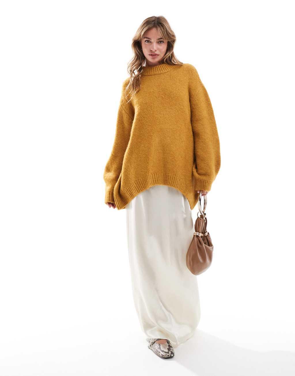 ASOS DESIGN oversized crew neck sweater in marigold Product Image