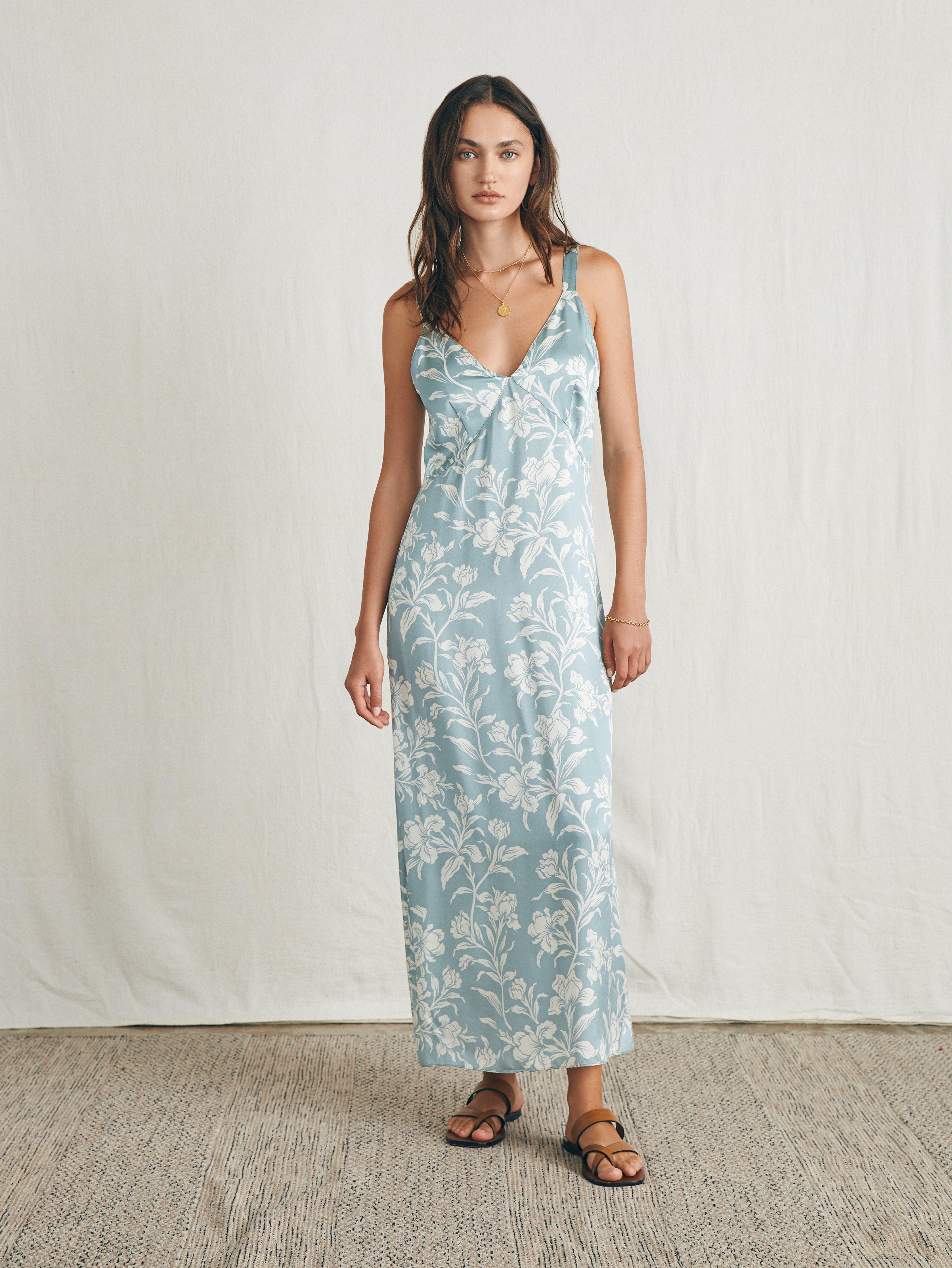 Sandwashed Silk Slip Dress - Silver Blue Chiyoda Floral Female Product Image