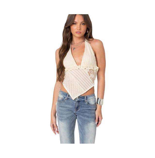 Edikted Womens Quinta Lacey Asymmetric Halter Top Product Image