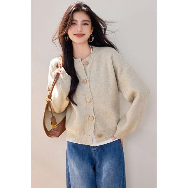 Round Neck Plain Cardigan Product Image