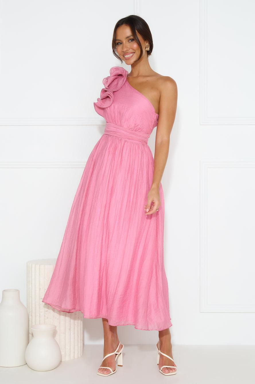 Find Out One Shoulder Midi Dress Pink Product Image