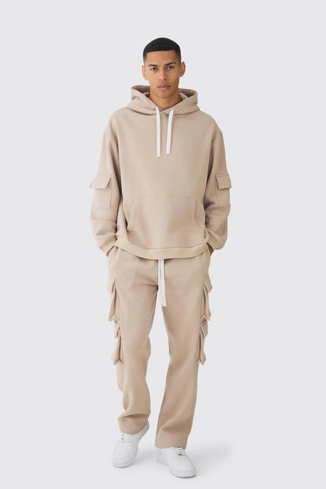 Oversized Cargo Extended Drawcord Tracksuit | boohooMAN USA Product Image