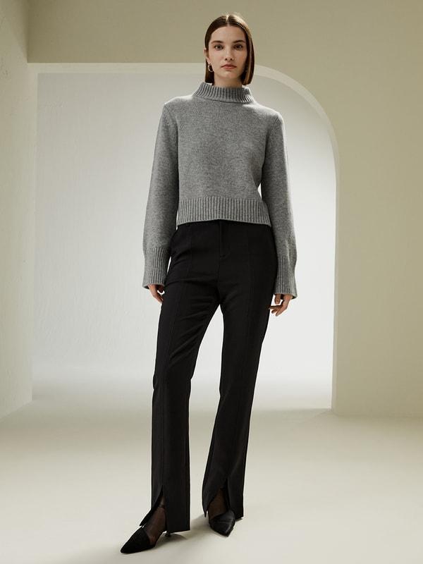 Ribbed Collar and Hemline Wool Cashmere Sweater product image