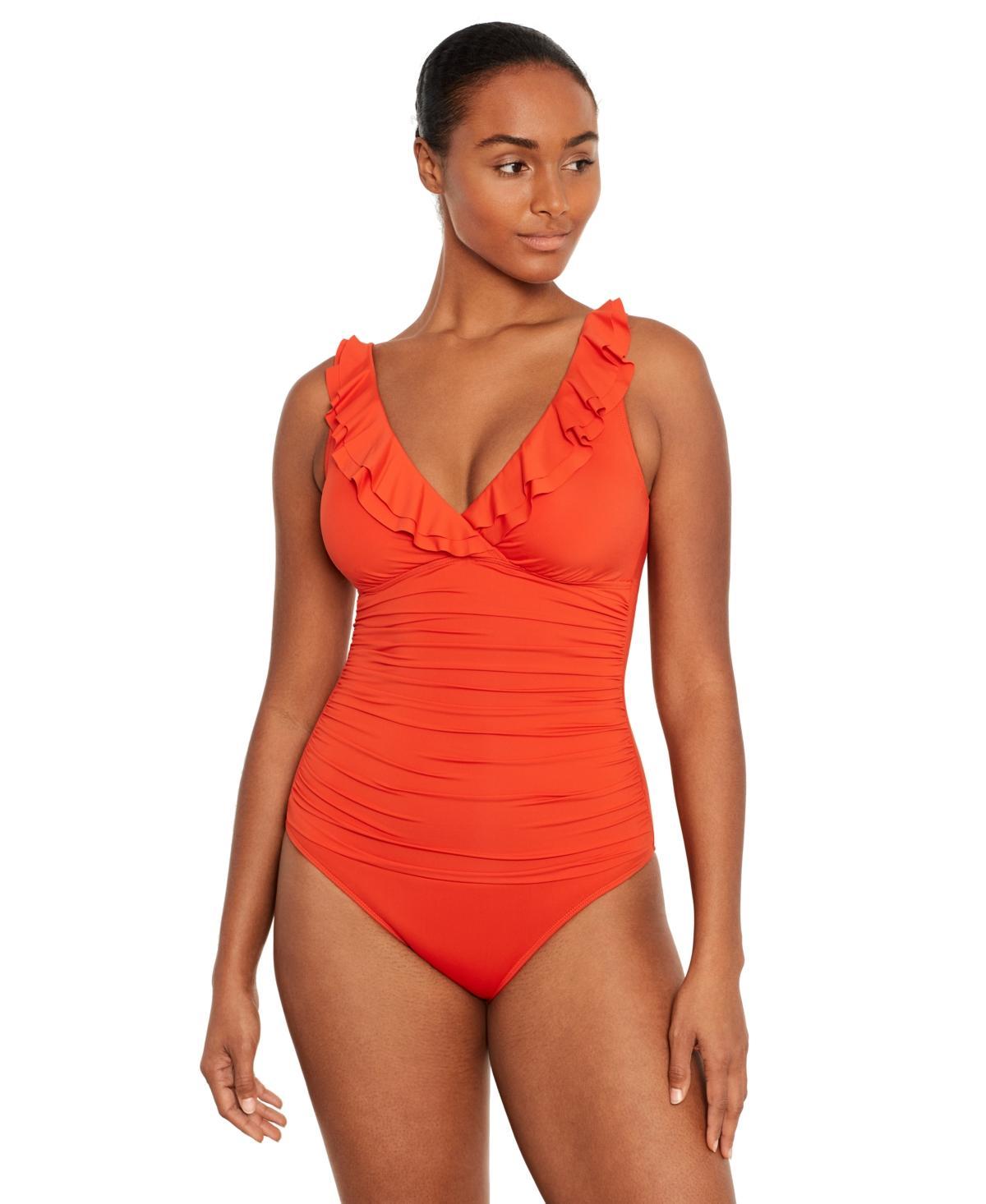 Lauren Ralph Lauren Beach Club Solids Underwire Ruffle Surplice V-Neck One Piece Swimsuit -  14 Product Image