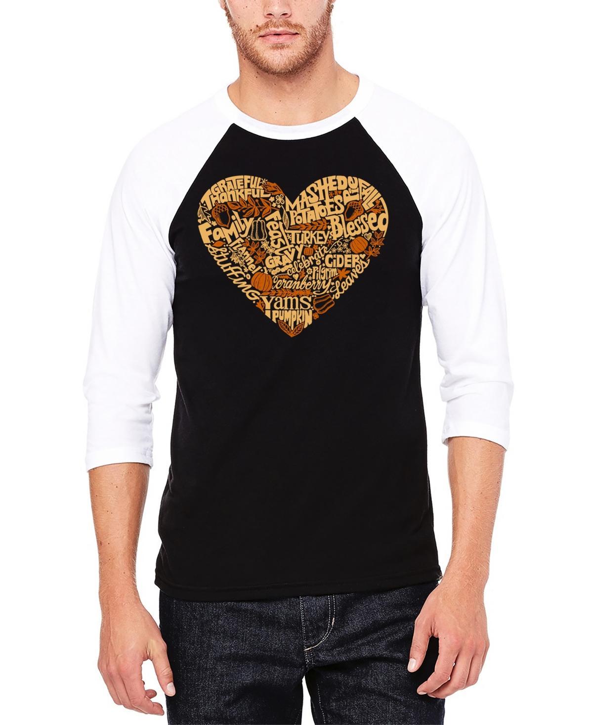 La Pop Art Mens Thanksgiving Heart Raglan Baseball Word Art T-Shirt - Black Product Image