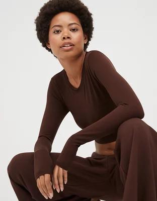 OFFLINE By Aerie Sidewalk Seamless Long Sleeve Cropped T-Shirt Product Image