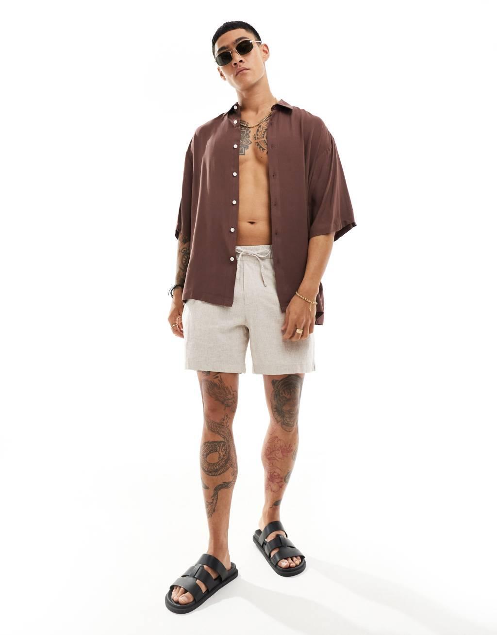 ASOS DESIGN oversized viscose shirt in light brown Product Image