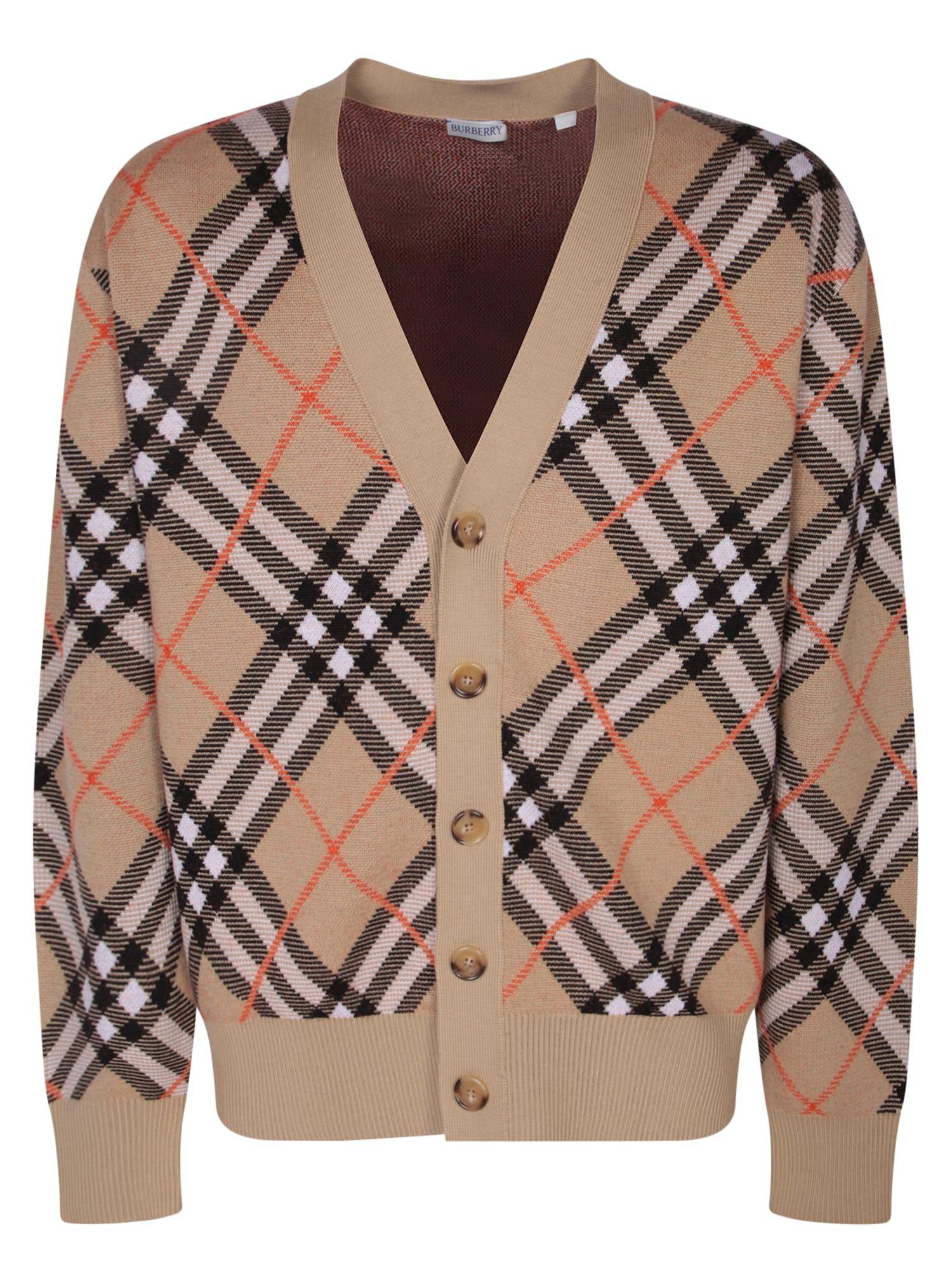 Beige Check Cardigan In Neutrals Product Image