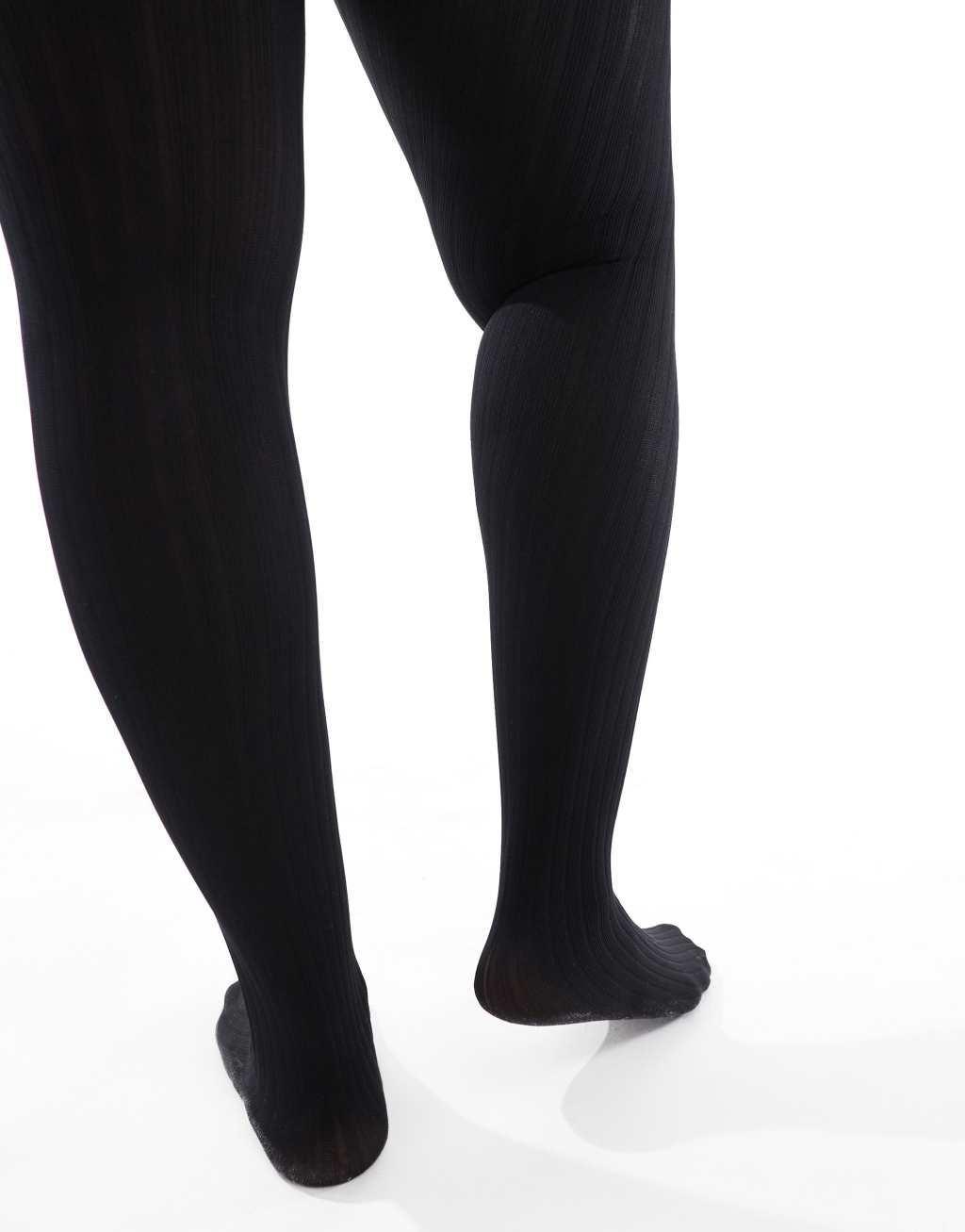 ASOS DESIGN Curve ribbed tights in black Product Image