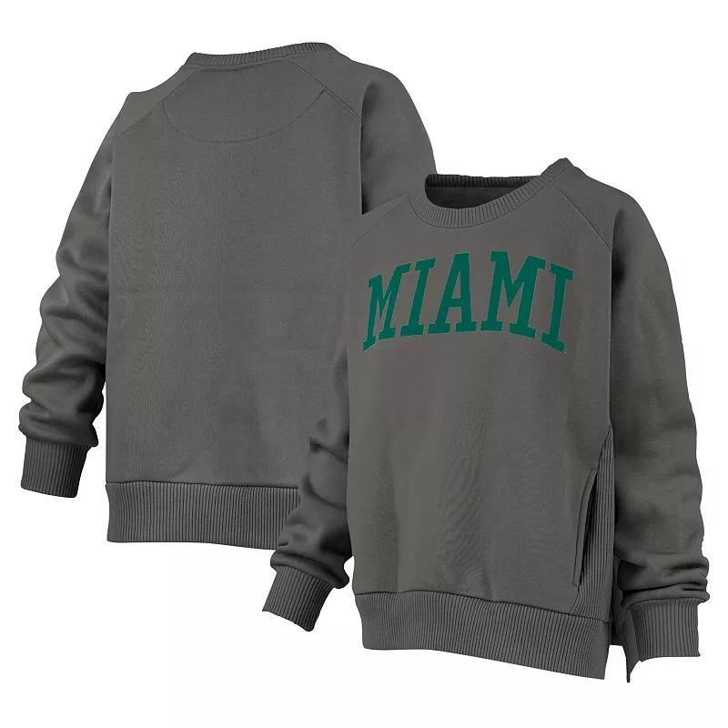 Womens Pressbox Charcoal Miami Hurricanes Pocketed Raglan Pullover Sweatshirt Product Image