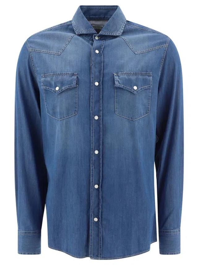 Lightweight Denim Easy Fit Western Shirt In Light Blue Product Image