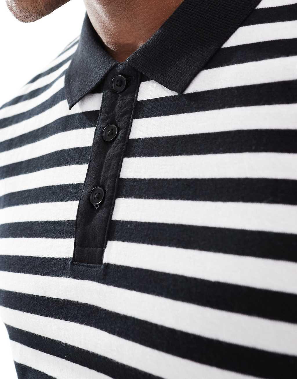 Threadbare textured stripe polo in black Product Image