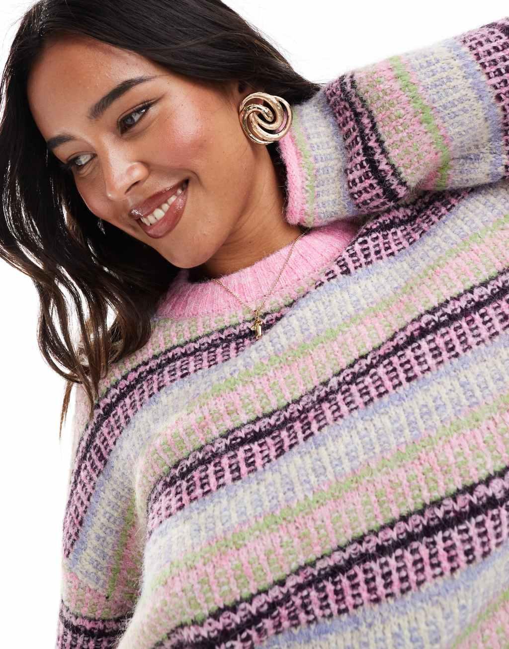 Vero Moda mixed stripe sweater in pink multi Product Image