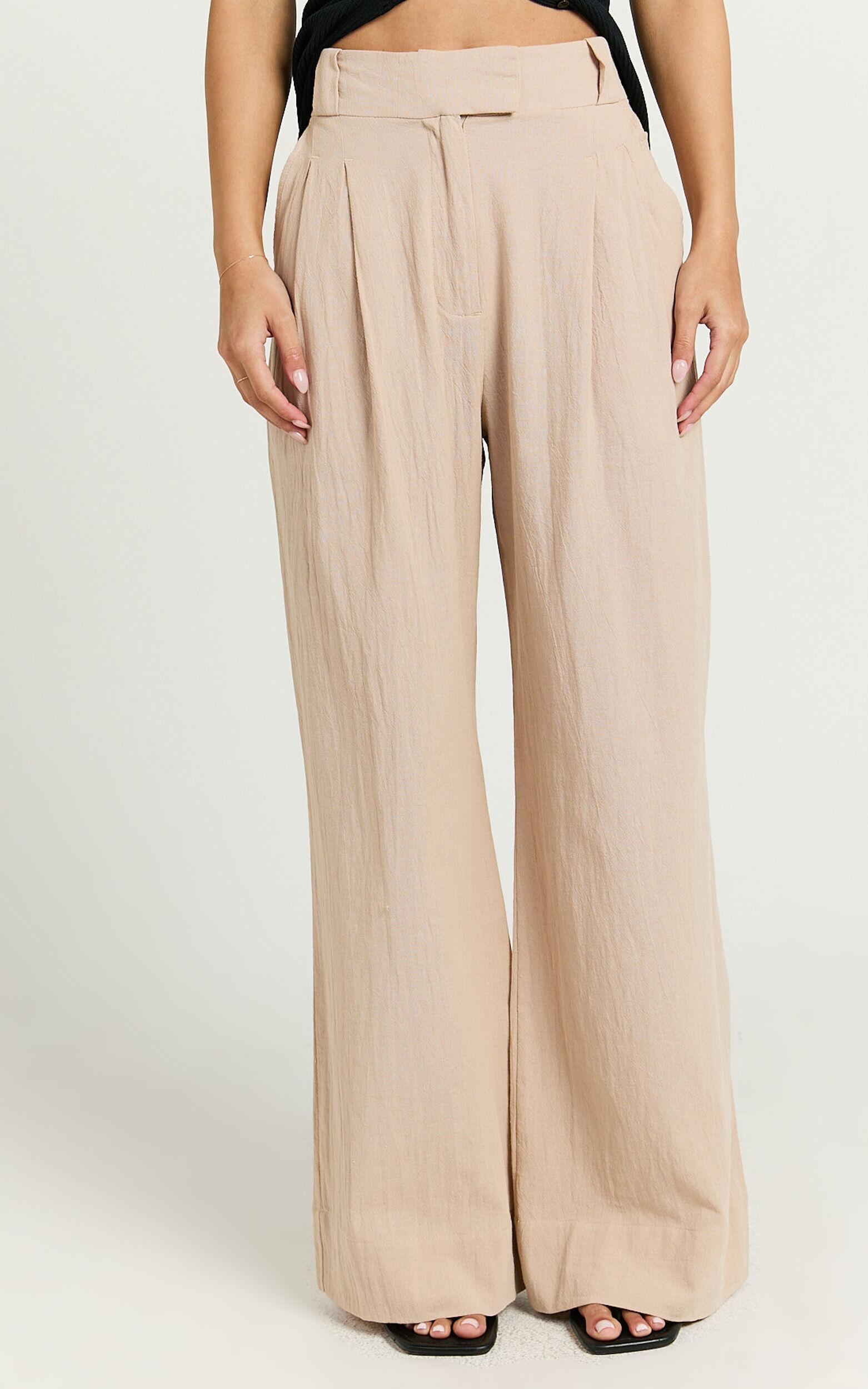 Bette Pants - High Waisted Wide Leg Pants in Stone Product Image