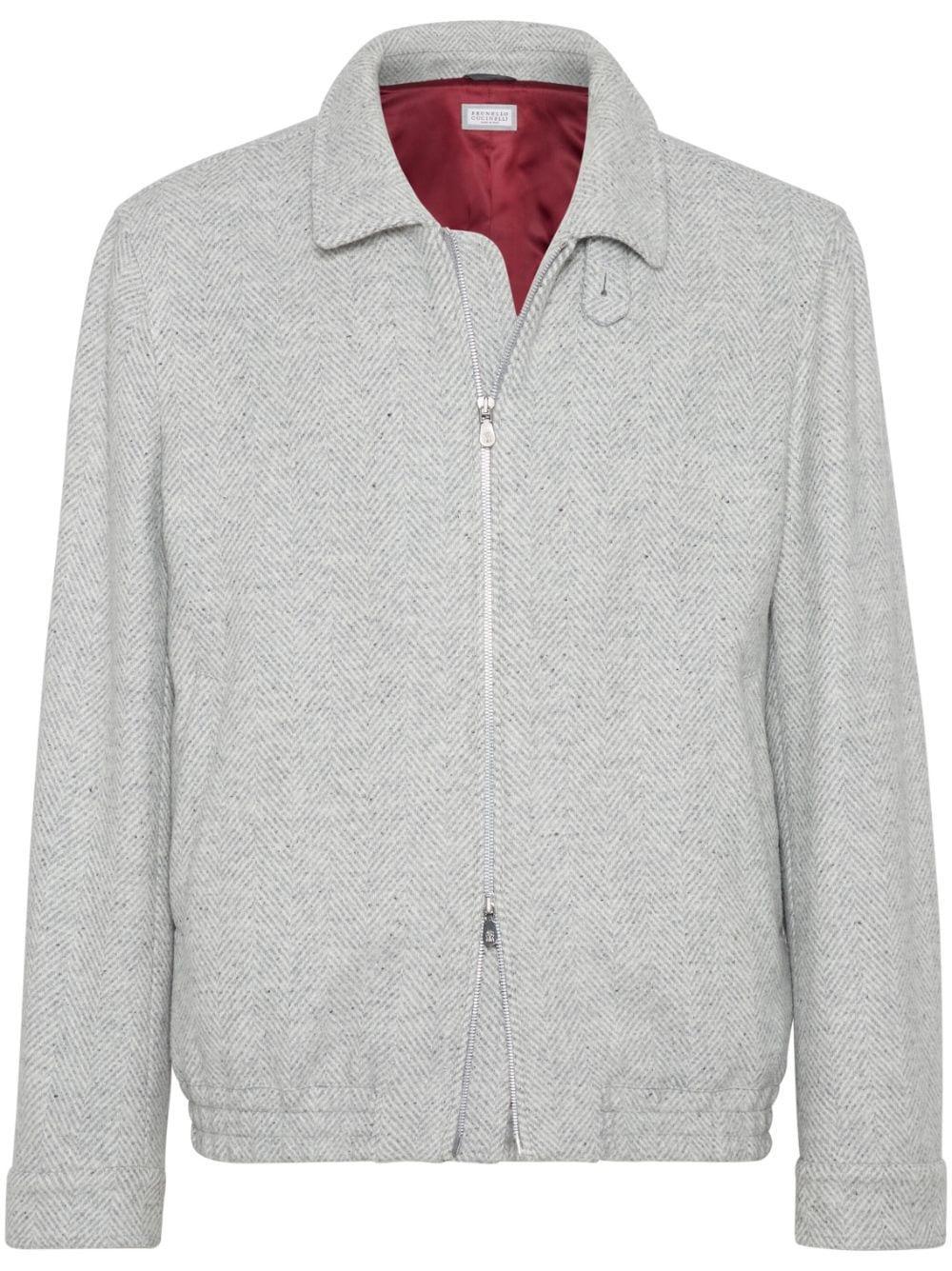 BRUNELLO CUCINELLI Wool-silk-cashmere Bomber Jacket In Pearl Grey Product Image