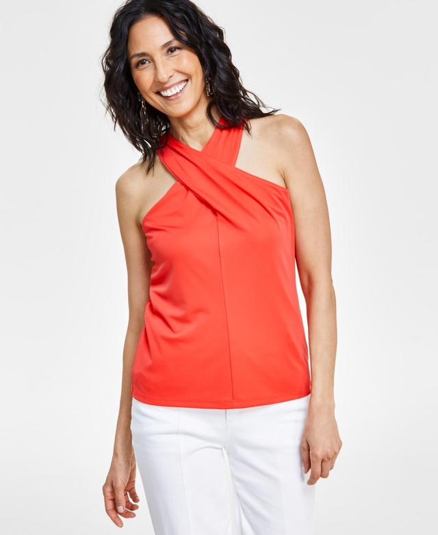 I.n.c. International Concepts Womens Crossover Halter Top, Created for Macys Product Image