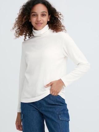 Womens Heattech Fleece Turtleneck Long-Sleeve T-Shirt Off White 2XL UNIQLO US Product Image