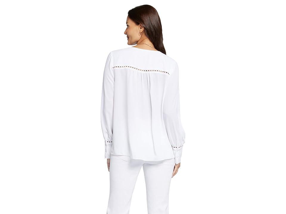 NYDJ Womens Liliana Peasant Blouse in Optic White, Regular, Size: Large | Polyester/Denim Product Image