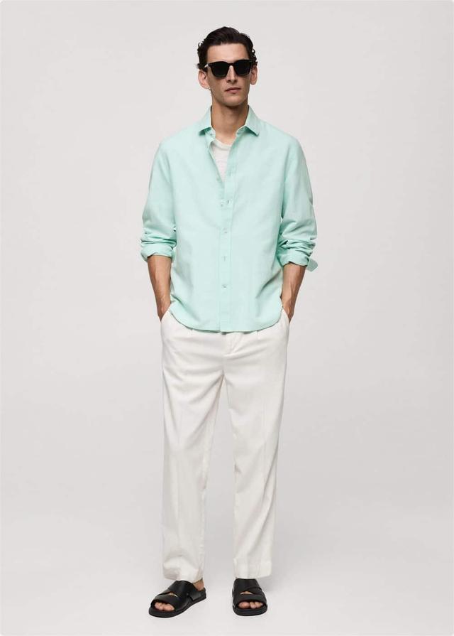 MANGO MAN - Classic-fit linen-blend shirt aqua greenMen Product Image